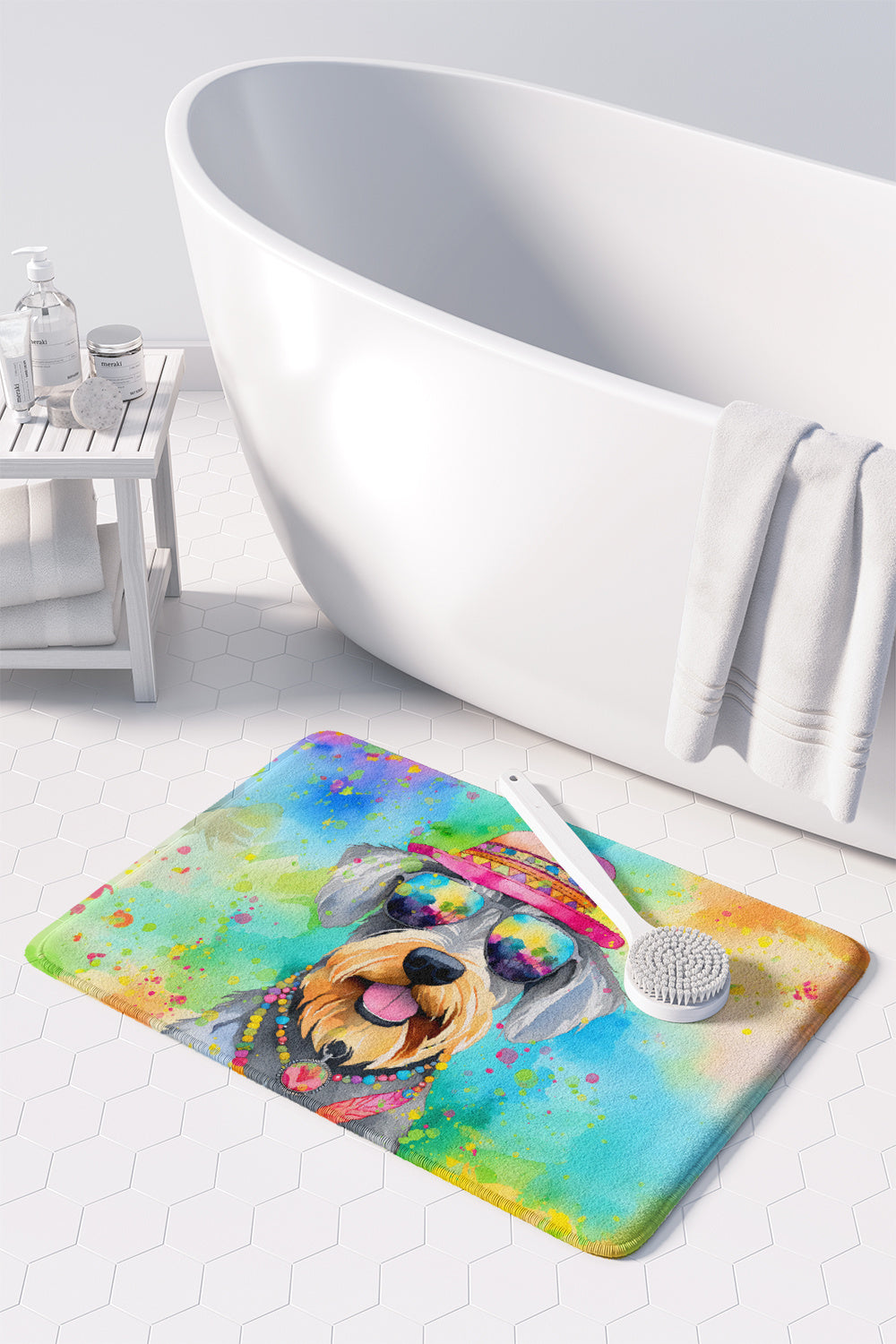 Schnauzer Hippie Dawg Memory Foam Kitchen Mat Machine Washable Anti-Fatigue Mat Cushion Comfort Bath Mat or Kitchen Rug