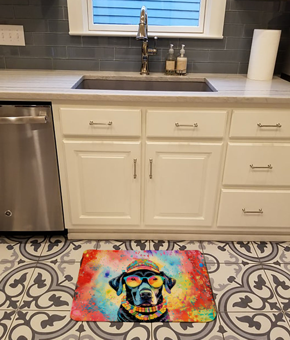 Black Labrador Hippie Dawg Memory Foam Kitchen Mat Machine Washable Anti-Fatigue Mat Cushion Comfort Bath Mat or Kitchen Rug