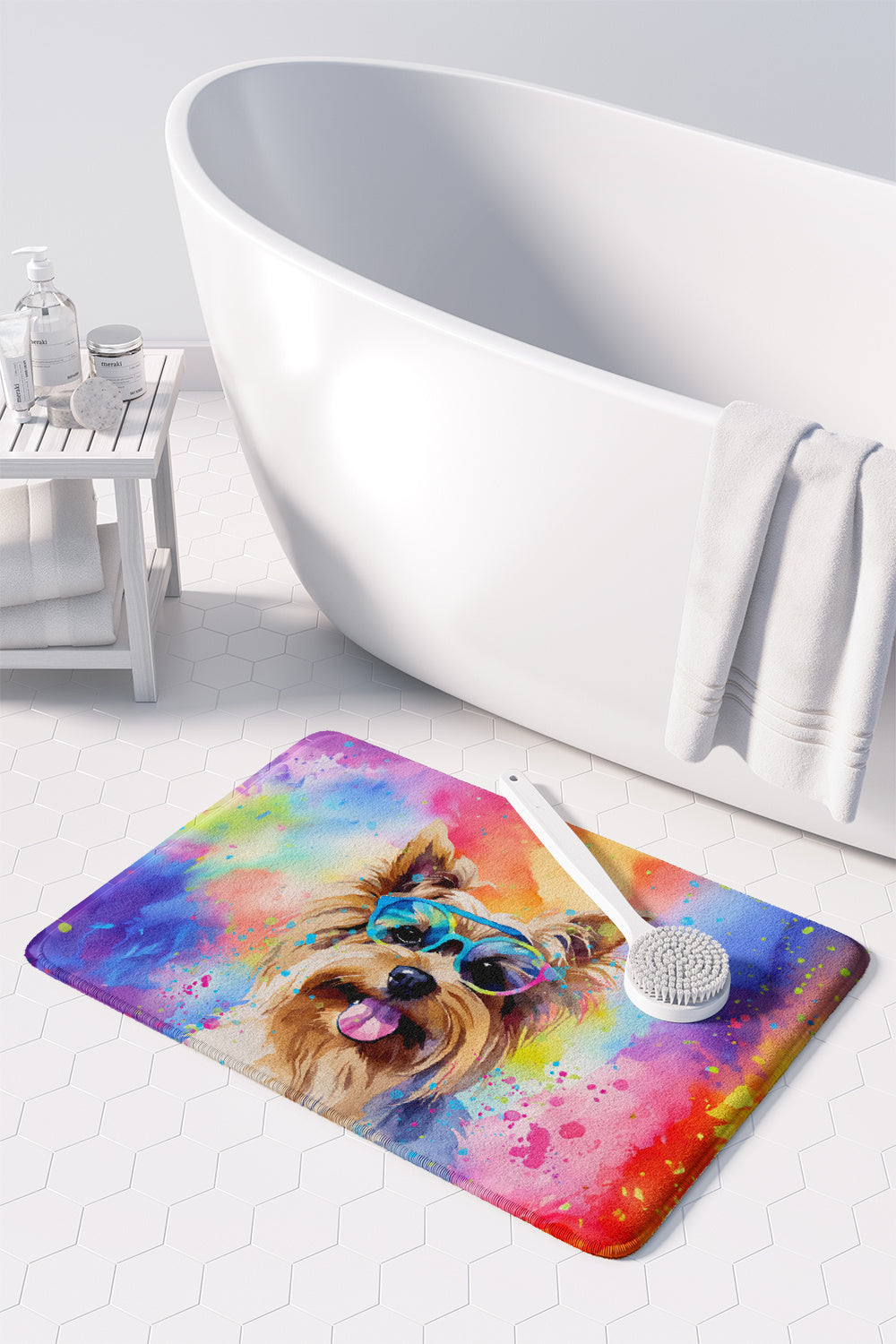 Yorkshire Terrier Hippie Dawg Memory Foam Kitchen Mat Machine Washable Anti-Fatigue Mat Cushion Comfort Bath Mat or Kitchen Rug