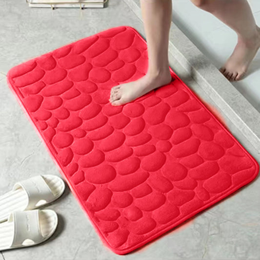 1pc Memory Foam Bath Rug, Cobblestone Embossed Bathroom Mat, Rapid Water Absorbent And Washable Bath Rugs, Non-Slip, Thick, Soft And Comfortable Carpet For Shower Room, Bathroom Accessories