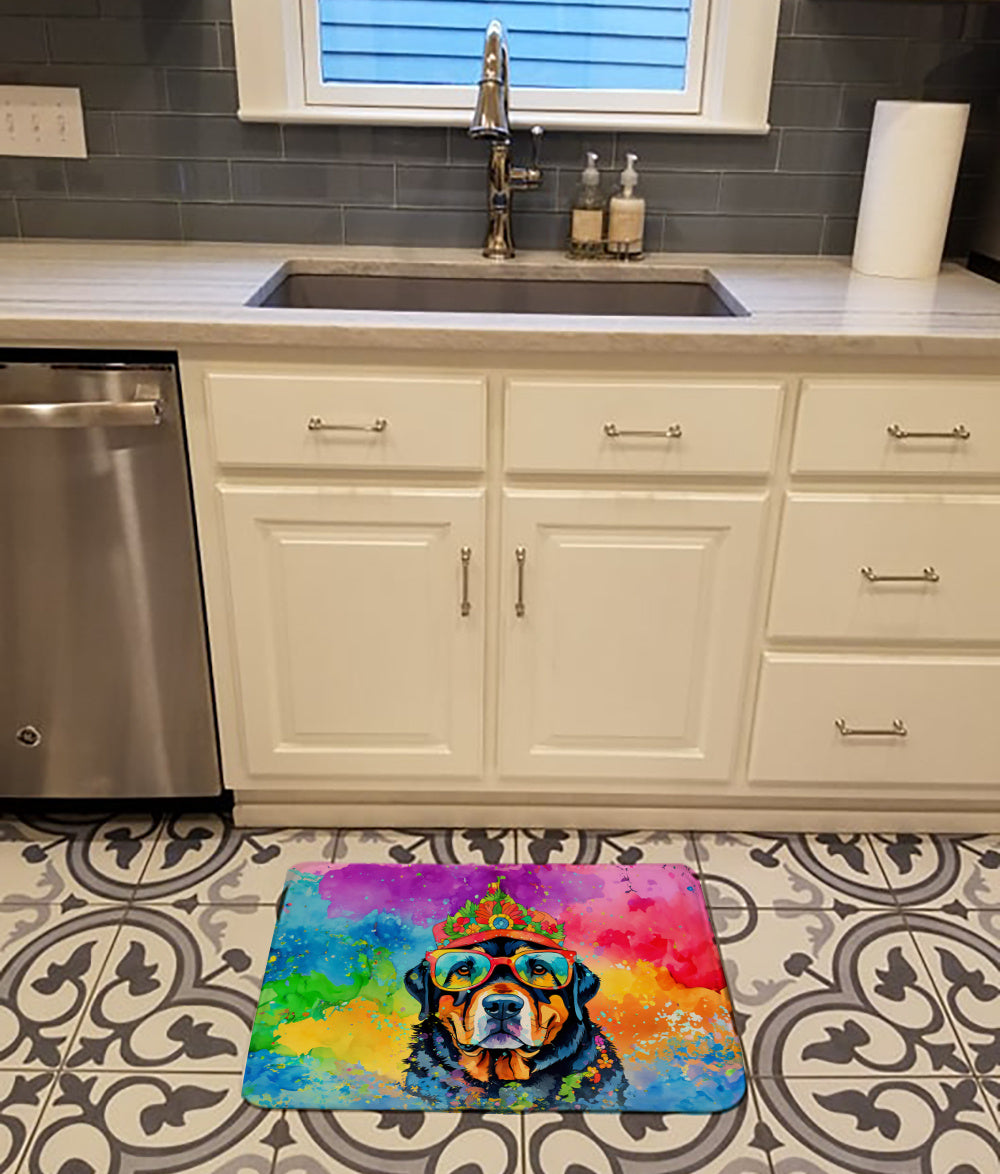 Rottweiler Hippie Dawg Memory Foam Kitchen Mat Machine Washable Anti-Fatigue Mat Cushion Comfort Bath Mat or Kitchen Rug