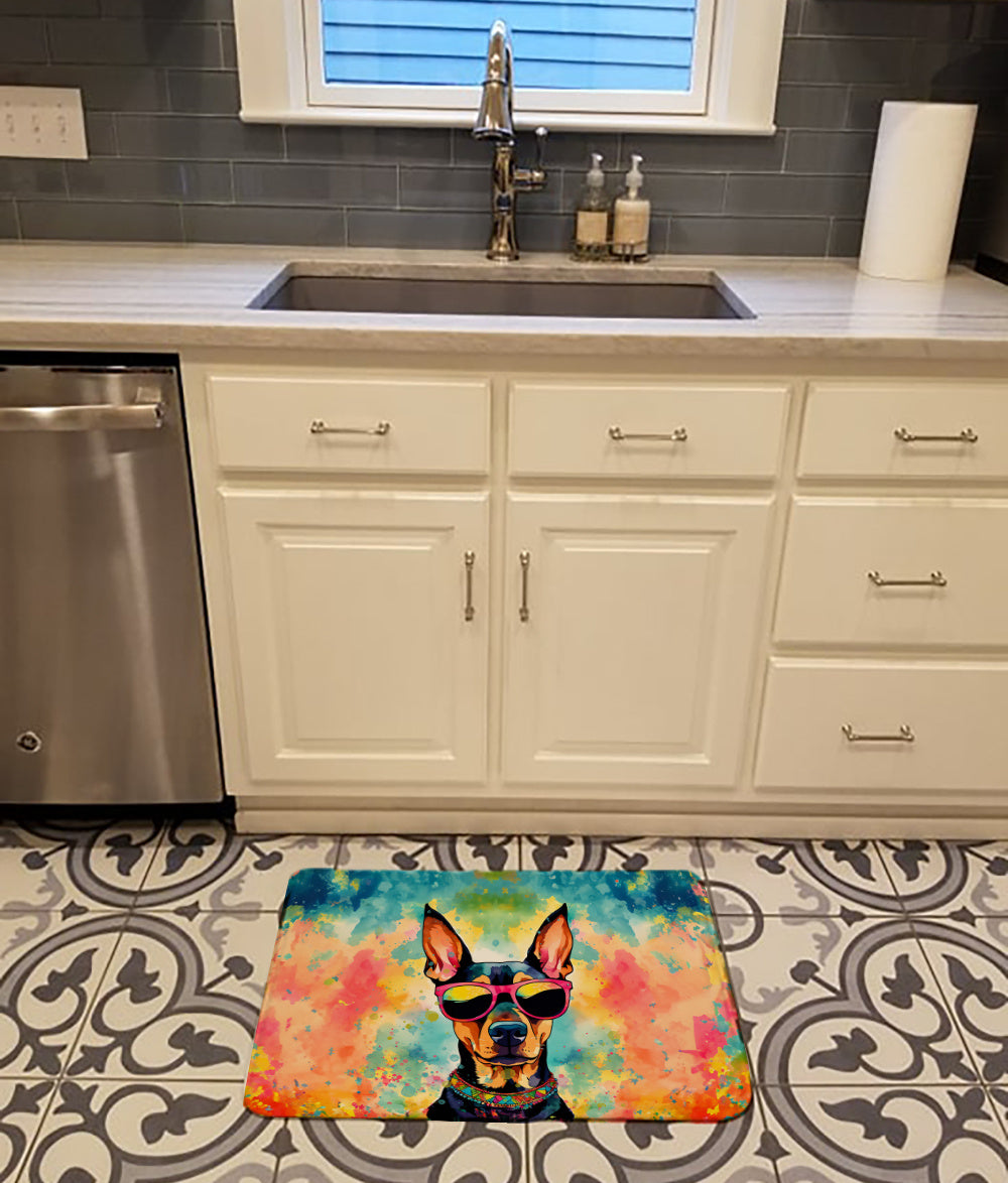 Doberman Pinscher Hippie Dawg Memory Foam Kitchen Mat Machine Washable Anti-Fatigue Mat Cushion Comfort Bath Mat or Kitchen Rug