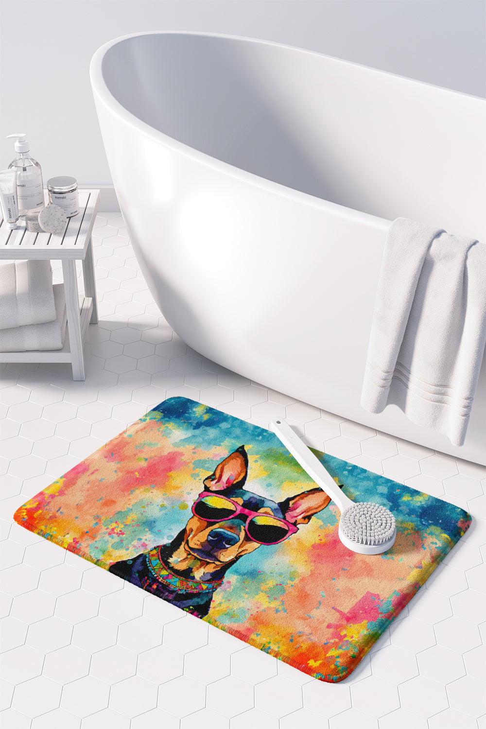 Doberman Pinscher Hippie Dawg Memory Foam Kitchen Mat Machine Washable Anti-Fatigue Mat Cushion Comfort Bath Mat or Kitchen Rug