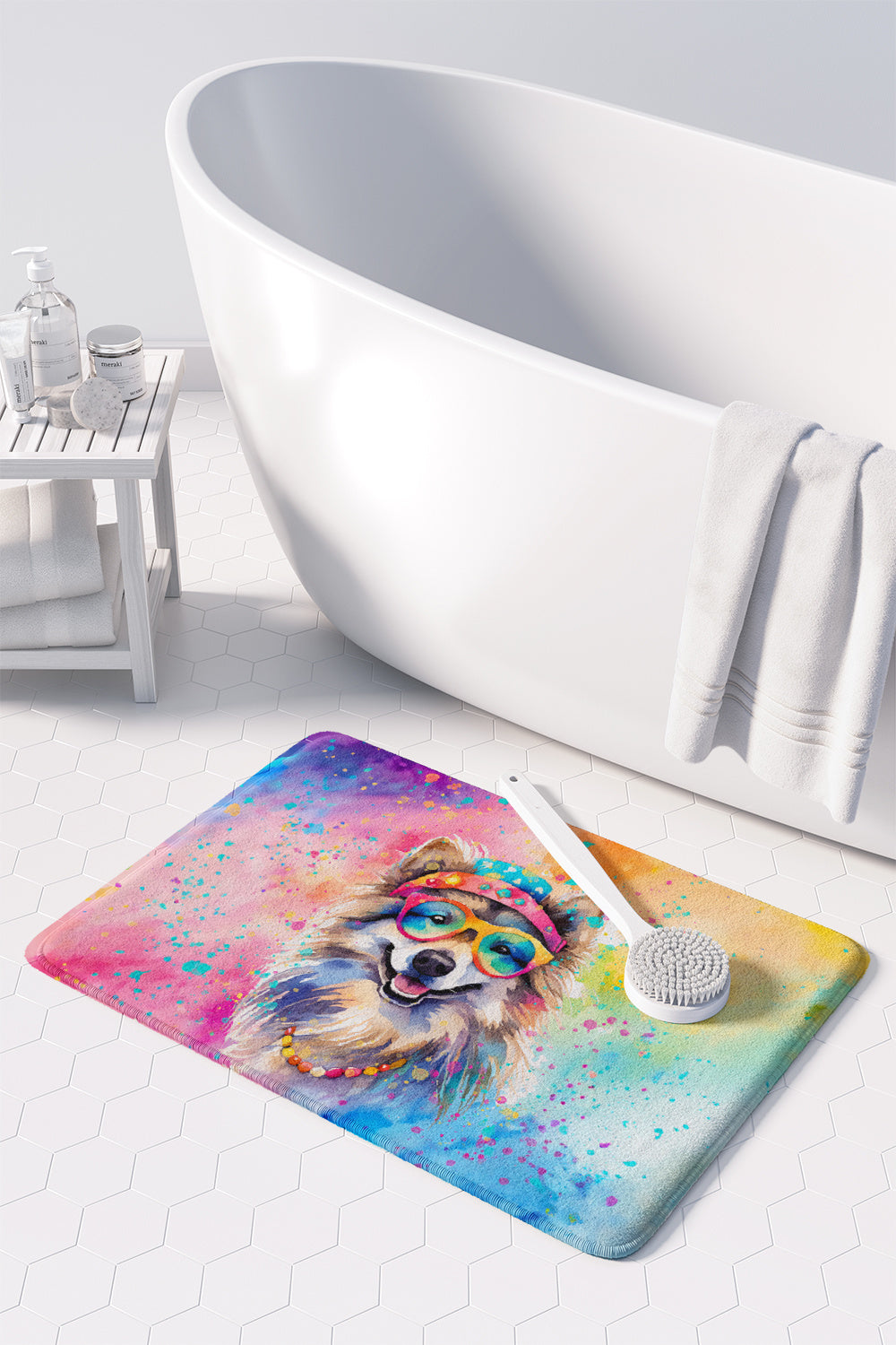 Keeshond Hippie Dawg Memory Foam Kitchen Mat Machine Washable Anti-Fatigue Mat Cushion Comfort Bath Mat or Kitchen Rug